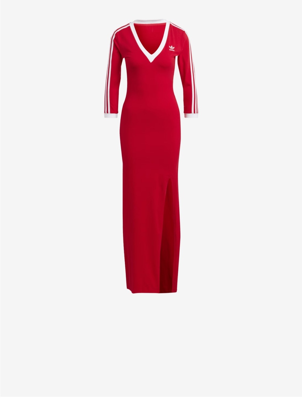 adidas Red V-Neck Long Maxi Dress with White Trim